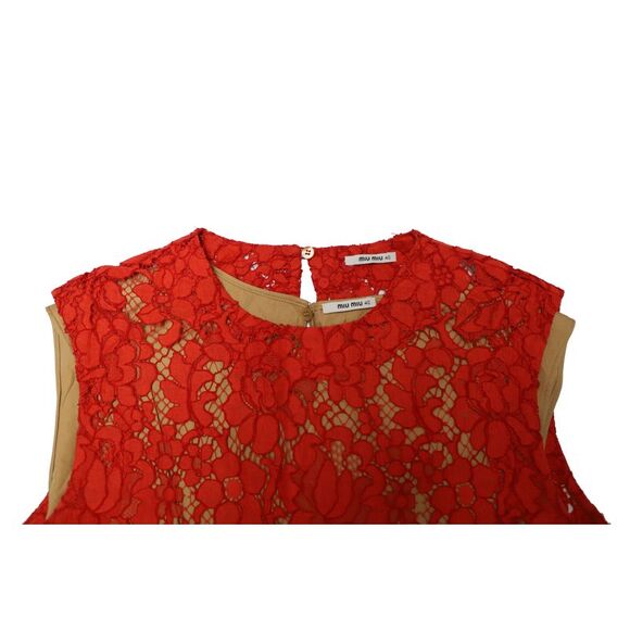 Miu Miu Lace Shift Dress in Red Cotton